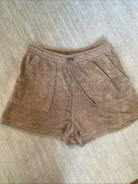 Zara Terry Drawstring Lounge Shorts in Tan